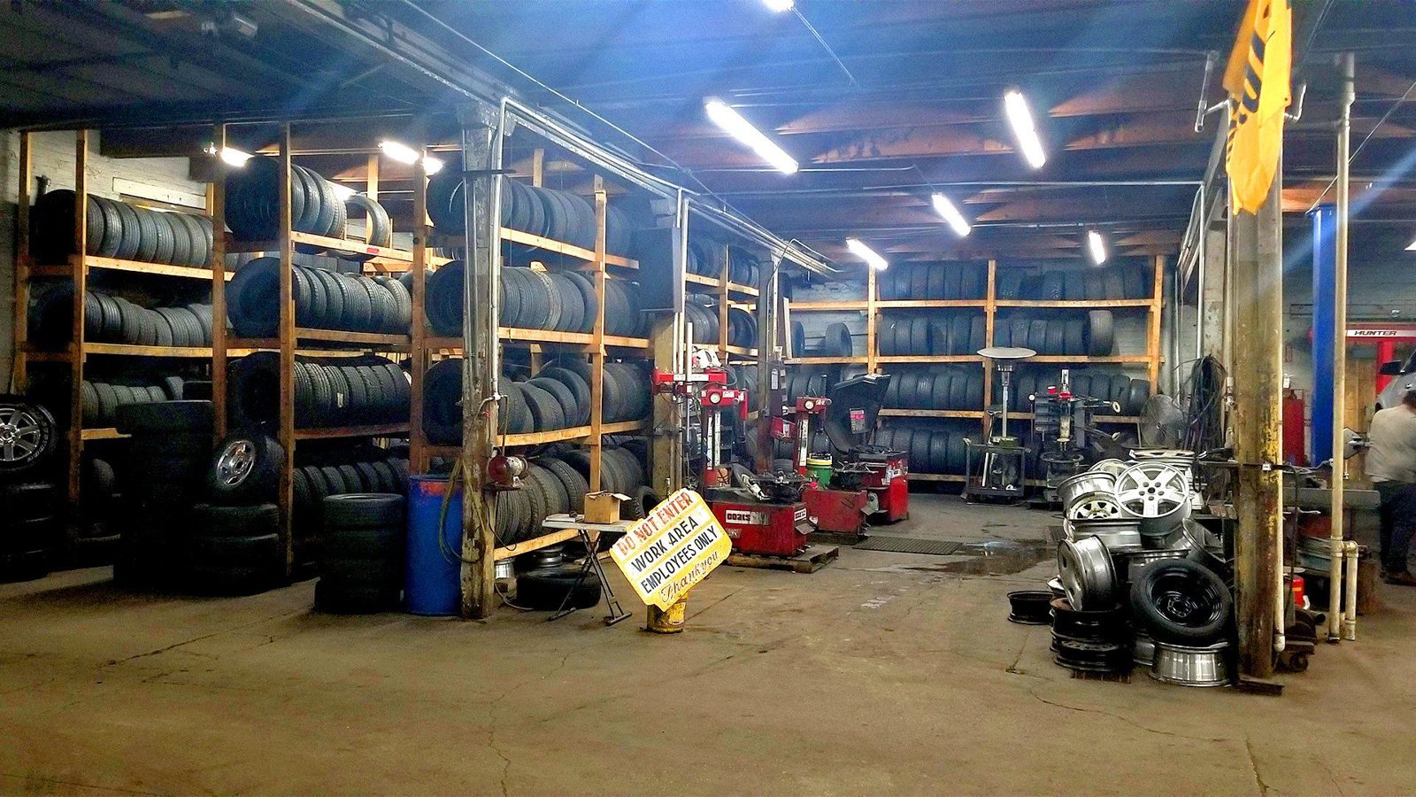 Equipment and tire racks next door